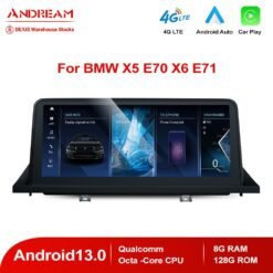 Andream 10.25" Android 13.0 8G+128G Qualcomm Octa-core MultiMedia For BMW X5 E70 X6 E71 2007-2014 Car Radio Bluetooth Smart Navigation Video Player
