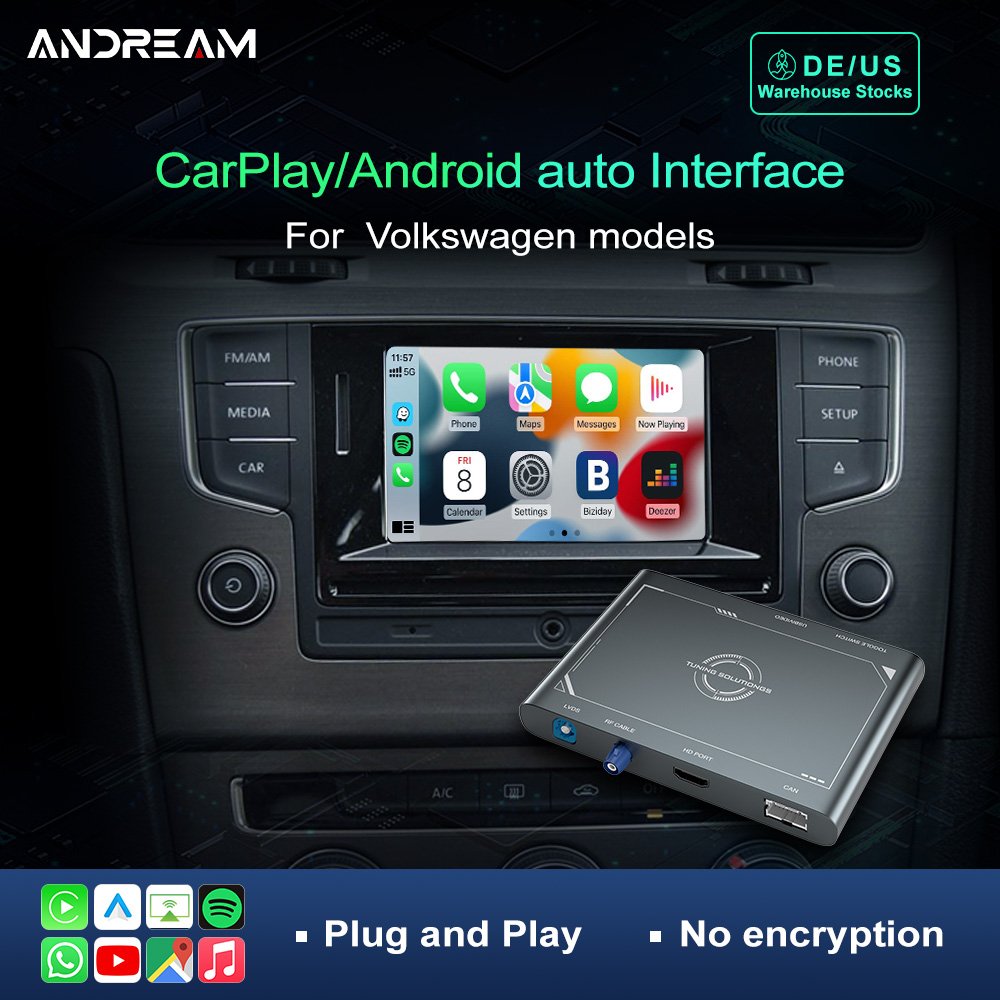 Andream Wireless Carplay Android Auto Interface Box Module For Volkswagen VW Golf Passat Lingdu Tiguan Teramont 2014-2018 Navigation MMI MIB System