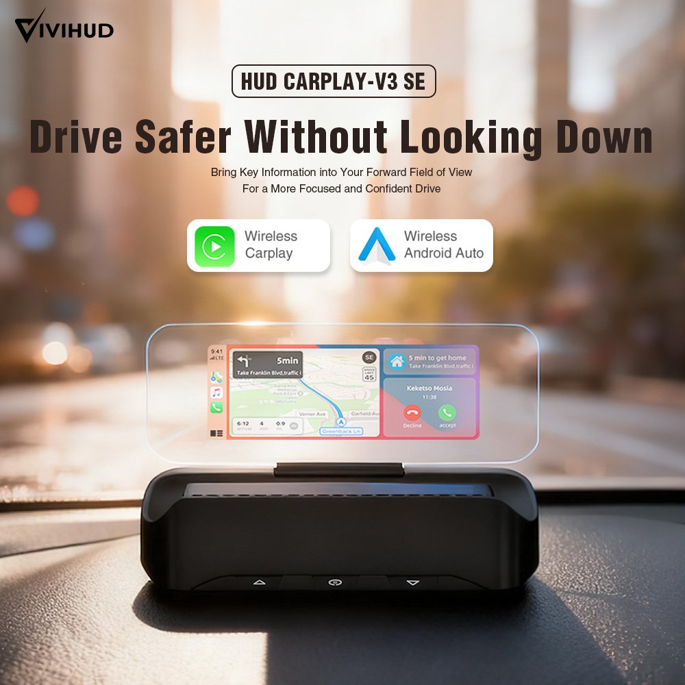Wireless CarPlay & Android Auto Dual-System HUD High-Definition Projection Navigation Bluetooth Music Remote Control Stay Focused While Driving