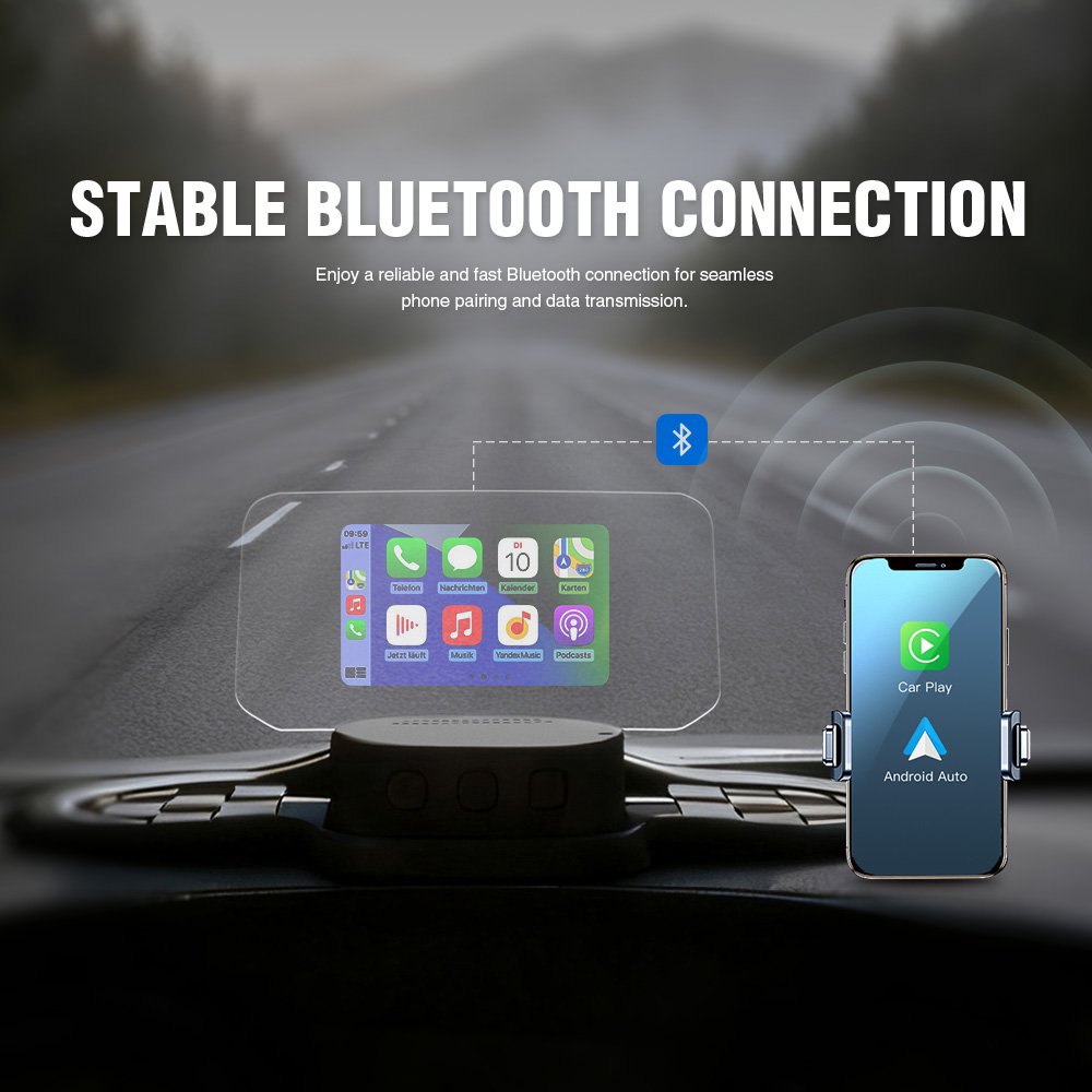 Smart HUD Supports Wireless CarPlay/Android Auto Voice & Button Remote Control Real-Time Navigation Music Playback Universal Fit for All Cars - Image 2