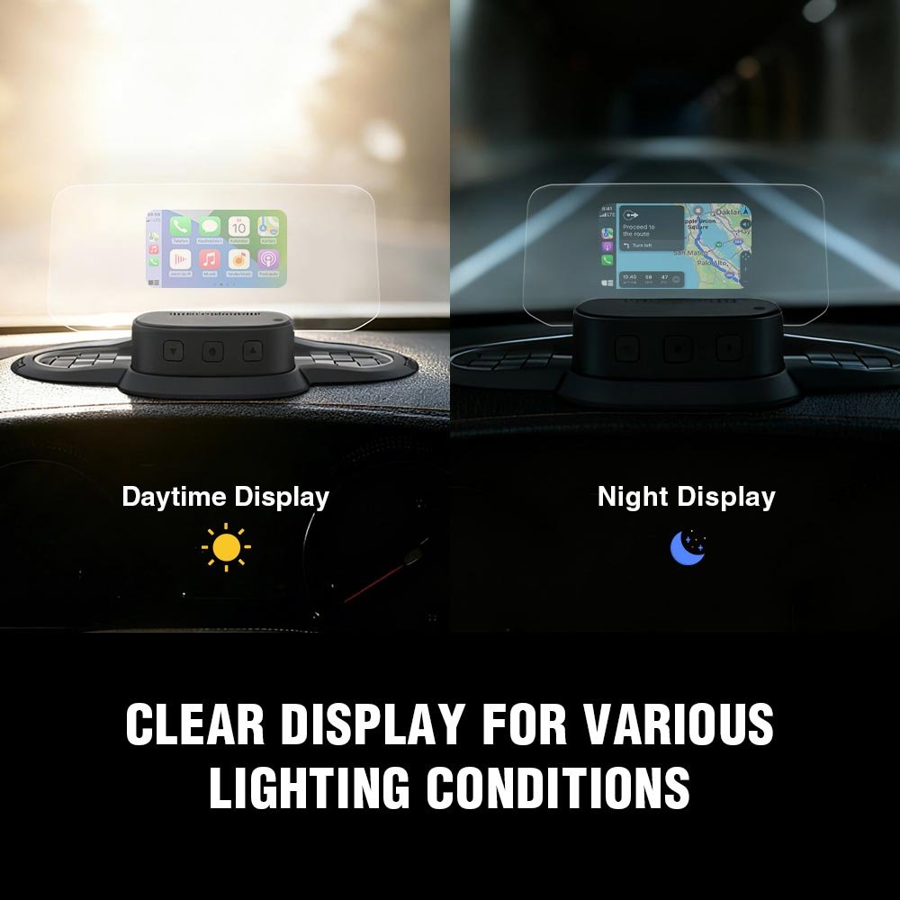 Smart HUD Supports Wireless CarPlay/Android Auto Voice & Button Remote Control Real-Time Navigation Music Playback Universal Fit for All Cars - Image 3